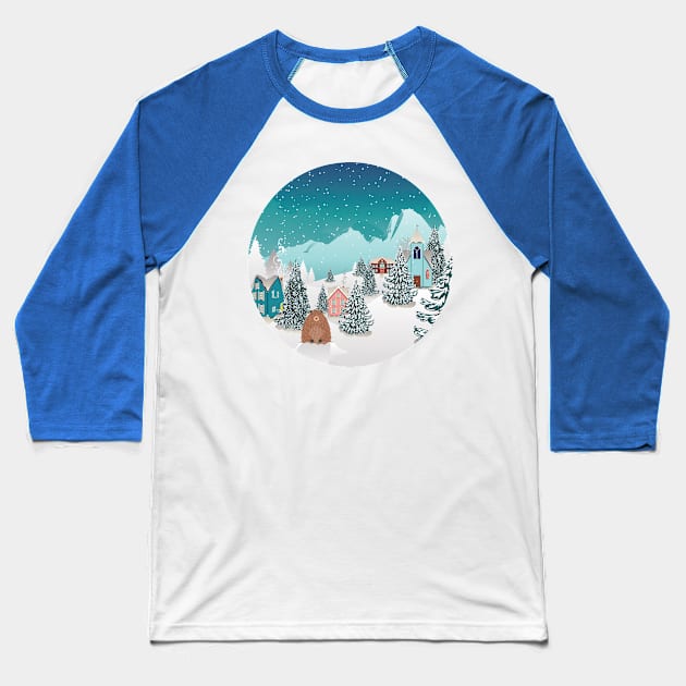 Cute groundhog and winter landscape Baseball T-Shirt by AnnArtshock